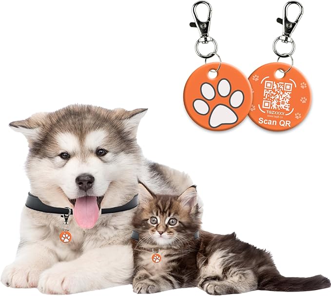 tag8 QR Code ID Tag for Dogs & Cats, Real-Time Scan Alerts, Online Pet Info Access, No Subscription or Fees, Durable Pet Tag for Collars - Orange