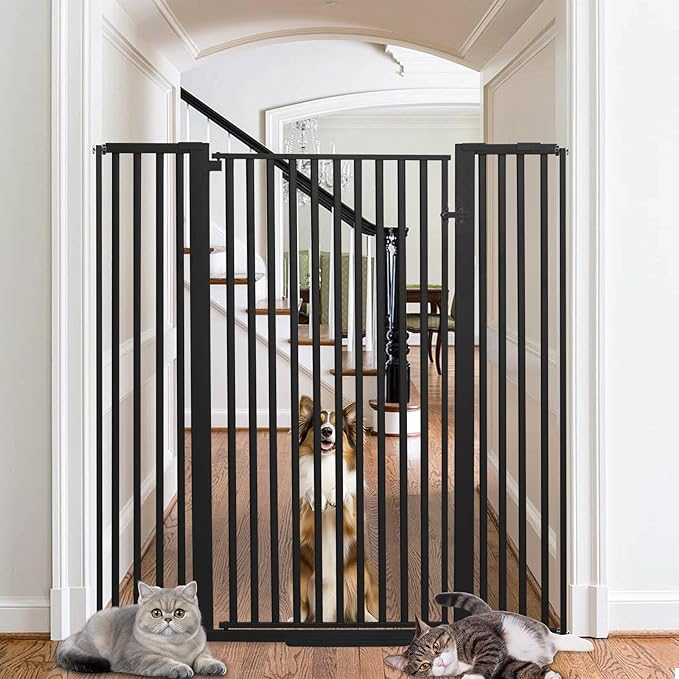 55 Inch Extra Tall Pet Gate for Cats,29.92"-48" Adjustable Wide Dog Gates,Pressure Mounted Walk Through Tall Pets Gate for Doorways,Hallway,Stairs(Black)