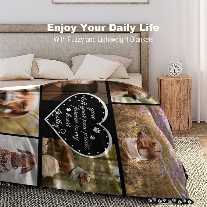 D-Story Personalized Polyester Blanket, Custom Dog Memorial Gift with Photo & Name, 30' x 40', Pet Loss Sympathy Bereavement Keepsake, Ideal for Grieving Family or Friend