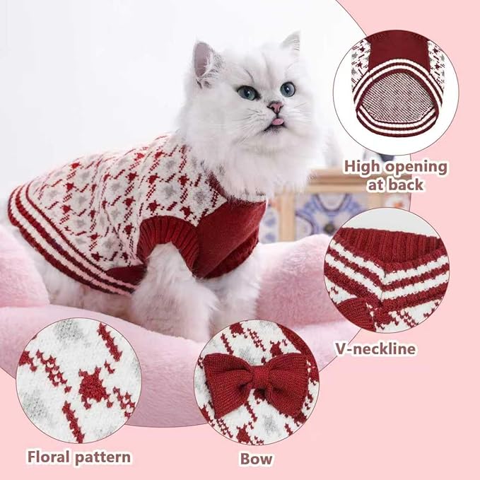 Christmas Halloween Dog Knitted Sweater Puppy Sweater Warm Soft Pet Holiday Clothes for Small Medium or Large Dogs and Cats Sweaters (RED, XXL)