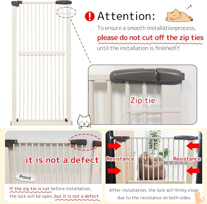 Lumizone Extra Tall Cat Gate 61.02" High Pressure Mounted Extra Wide 46.65"-50.78" (17Sizes) 1.37" Gap No Drilling Auto-Close Tall Pet Gate for Dogs (Cream, 46.65"-50.78" W)