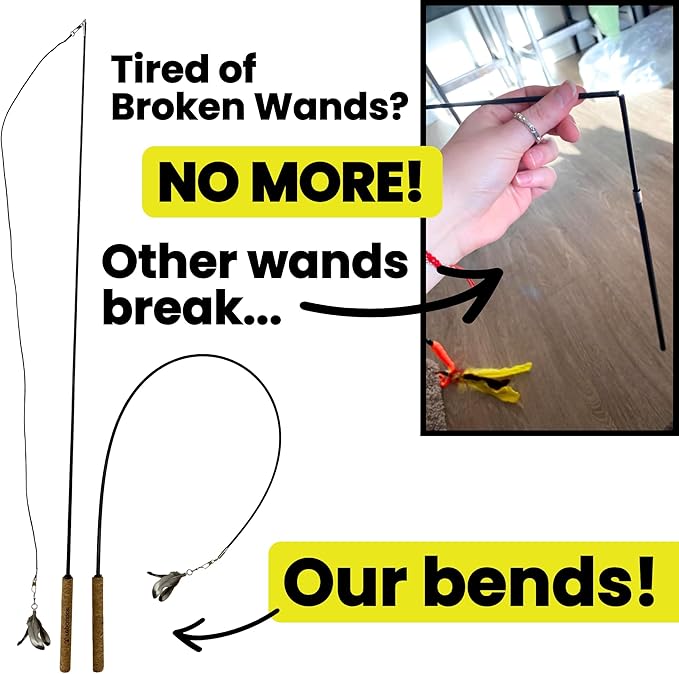 Forever Stick - The Unbreakable Cat Teaser Wand, Extra Long Durable Interactive Toy for Indoor Cats, Cat Fishing Pole Toy for Bored Indoor Adult Cats, Feather String Toy On Stick Enrichment