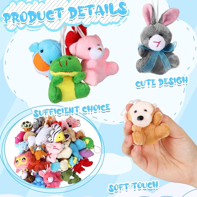 Sumind 42 Pcs Mini Stuffed Animals Toys Set Small Plush Keychain Decorations for Teacher Student Award, Carnival Prizes, Goodie Bags Filler, Christmas Valentine Easter Party Favors(Rich Style)