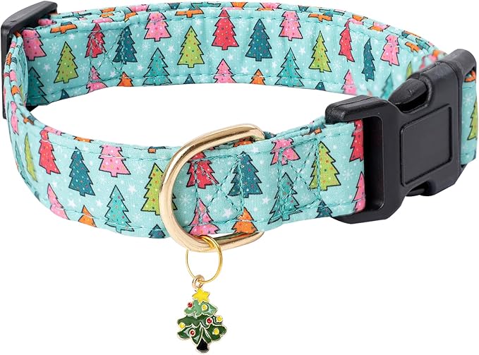Faygarsle Green Dog Collar with Charm Design Christmas Theme Pattern for Small, Medium, Large Dogs - Cute, Stylish Collar for Girl, Boy Dogs