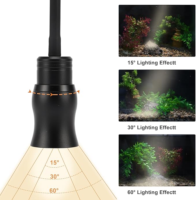 Fish Tank Light, Aquarium Light, USB Small Aquarium Light with Timer, 360° Rotate Aquarium Lamp, 3 Colors Adjustable Focal Length, Black