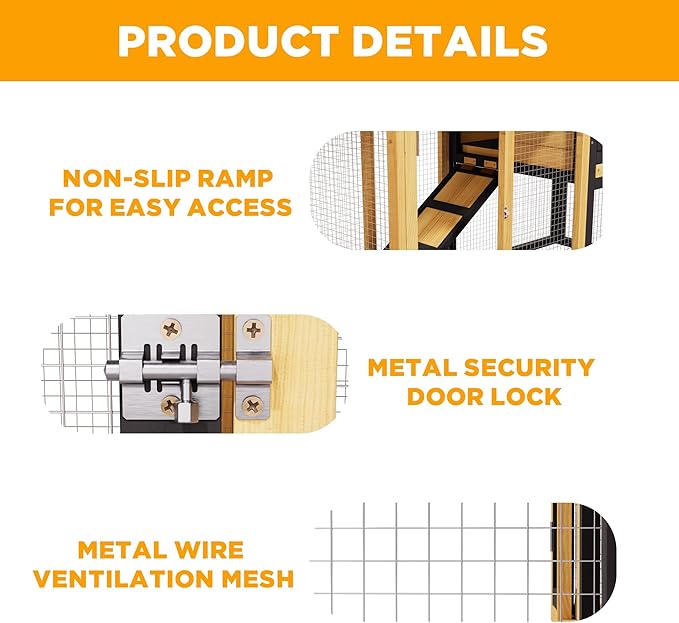 Premium Chicken Coop Bunny Cage for Outdoor Indoor, 2-Story Rabbit Hutch for Guinea Pigs, Wooden Chicken Cage with Deep Pull-Out Tray, Waterproof Poultry Hutch for Outside (Yellow Black)