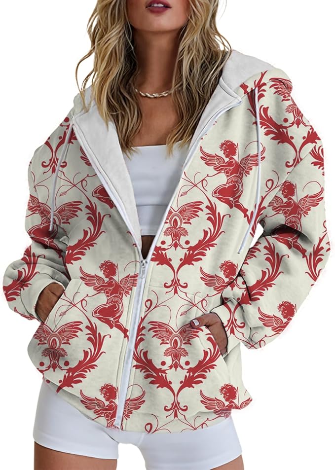 Hoodies for Women Zip Up Long Sleeve Hoodied Sweatshirt with Pockets Retro Graphic Women's Sweatshirt Trendy