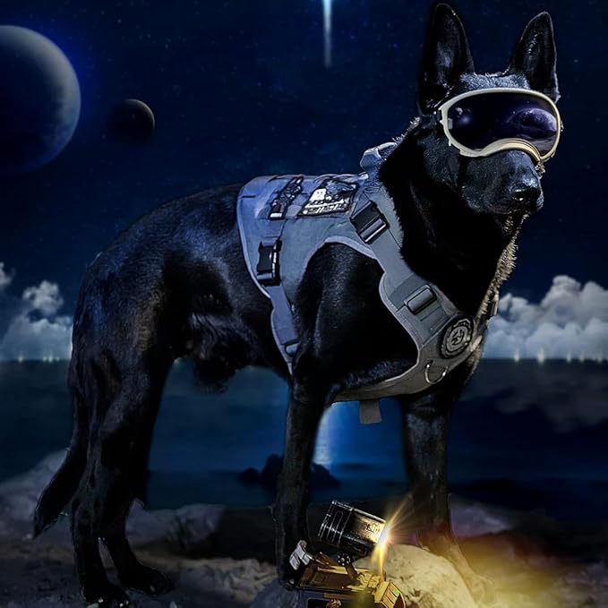 OneTigris Tactical Dog Harness Vest,Adjustable Dog Harness for Large Dogs,No-Pull Service Dog Vest with Hook & Loop Panels(Grey,X-Large)