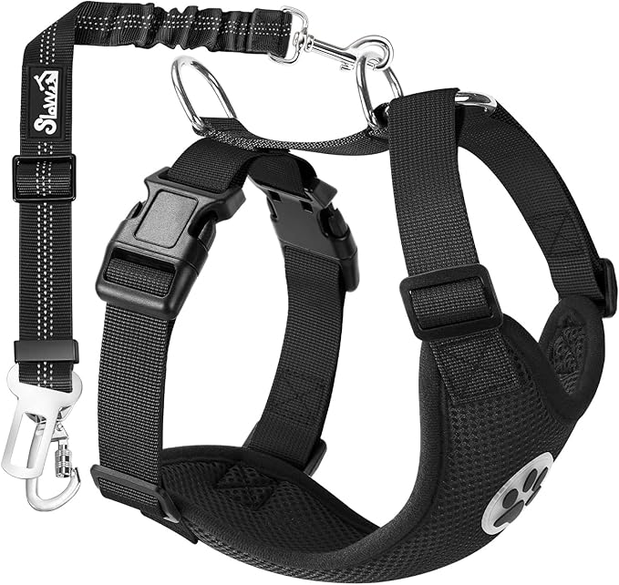 Lukovee Dog Seat Belt for Car, Adjustable Dog Car Harness for Large Medium Small Dogs, Soft Padded & Breathable Mesh Dog Seatbelt with Car Vehicle Connector Strap (Black Double Clip,Medium)