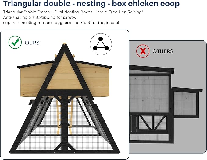 Chicken Coop for 4-8 Chickens, A-Frame Wooden Chicken Run, 95'' Outdoor Poultry Cage w/ 2 Nesting Box, Hen House w/Ventilating Wire, Waterproof Asphalt Roof, Yellow and Black