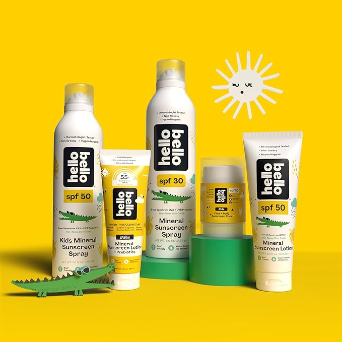 Hello Bello SPF 50 Kids Mineral Sunscreen Spray, Hypoallergenic Broad Spectrum UVA and UVB Protection, Reef Friendly and Water Resistant, 5 oz