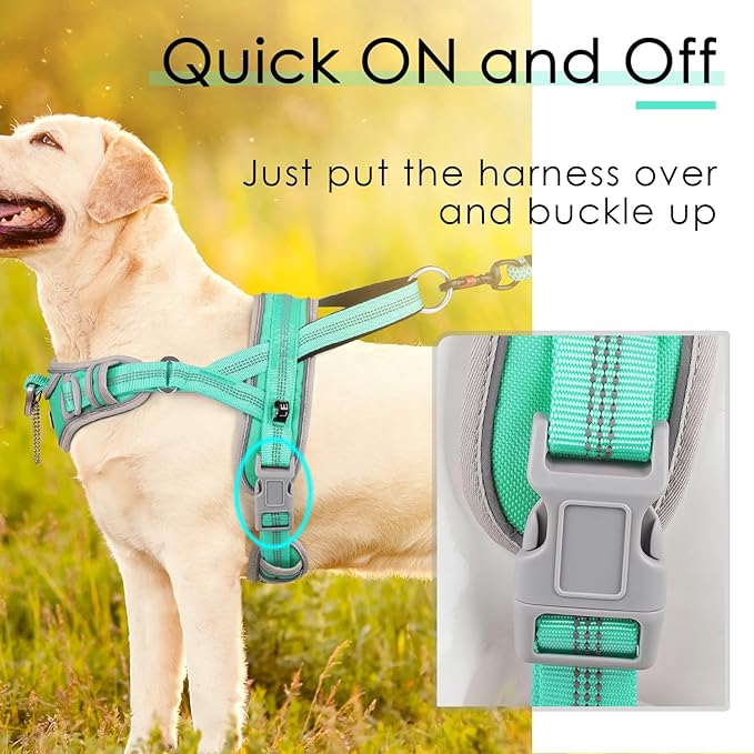 ADVENTUREMORE No Pull Dog Harness for Large Dogs, Sport Dog Halter Harness Reflective Breathable Dog Vest Escape Proof Dog Harness with Easy Control Front Clip Handle for Training Walking L Teal