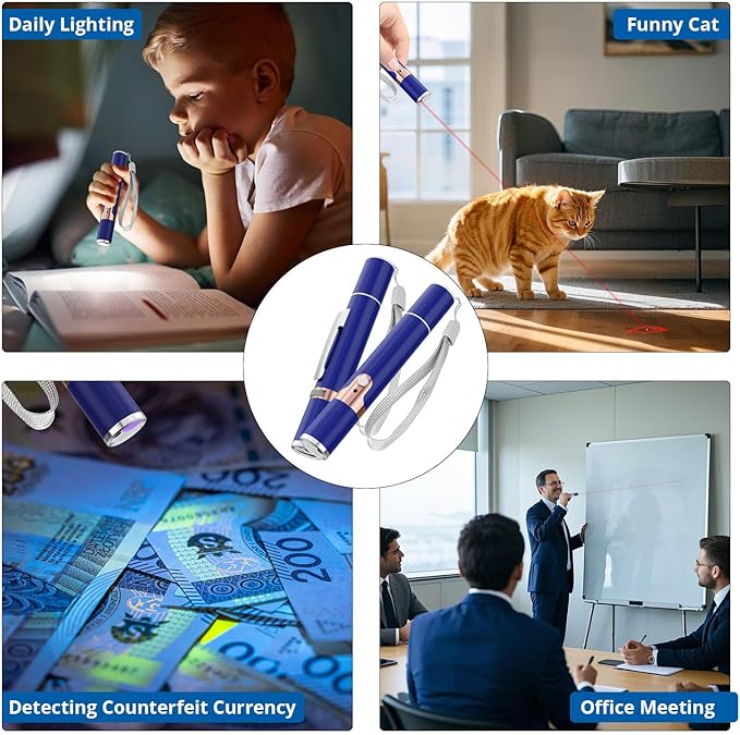 TBTeek Cat Toys, with Metal Case, 2 Pieces, Rechargeable, 7 Adjustable Patterns, Interactive Kitten Pet Dog Red Dot Chase Light Toy for Cats Fun Playing Exercise（Blue）
