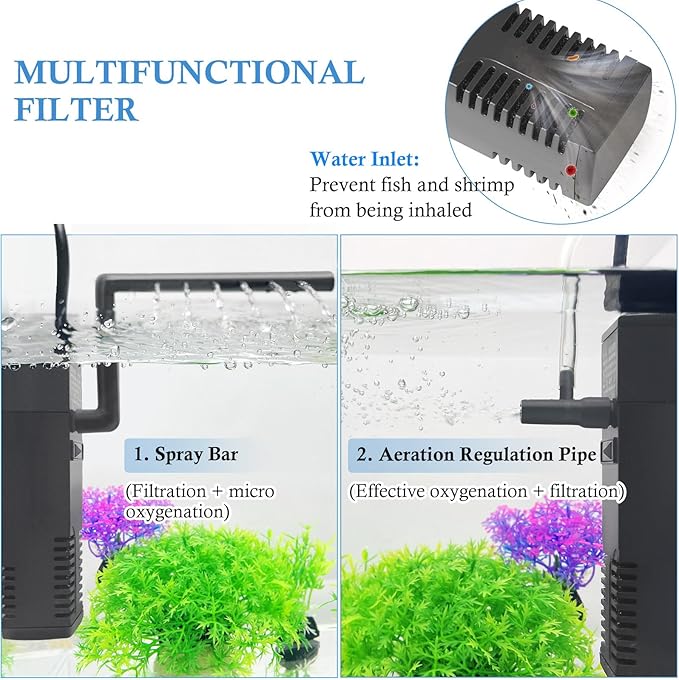 FEDOUR Submersible Aquarium Internal Filter, Filter with Water Pump for Fish Tank up to 35 Gallon (for 1-10 gallon)