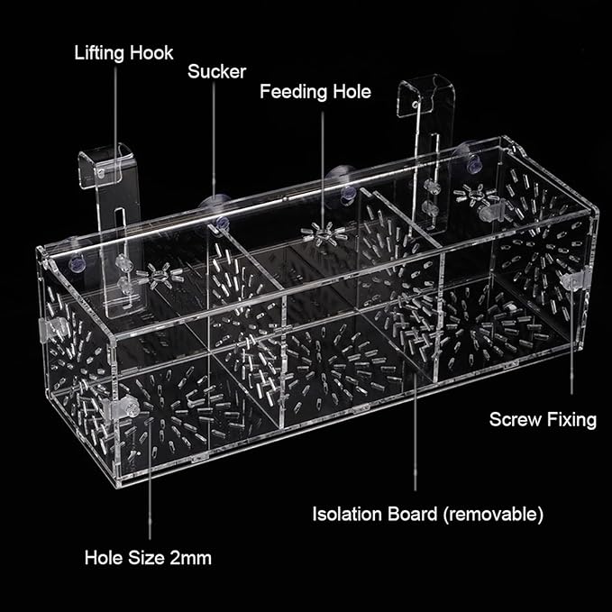 Fish Separation Box, Acrylic Transparent Fish Tank Breeding Isolation Box Aquarium Hatchery Incubator Holder(30CM*10CM*10CM)