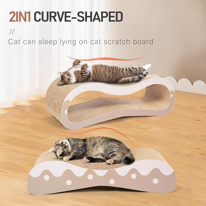 2 in 1 Cat Scratcher Cardboard Lounge Bed, Cat Scratching Post, Durable Board Pads Prevents Furniture Damage,Large,Wave