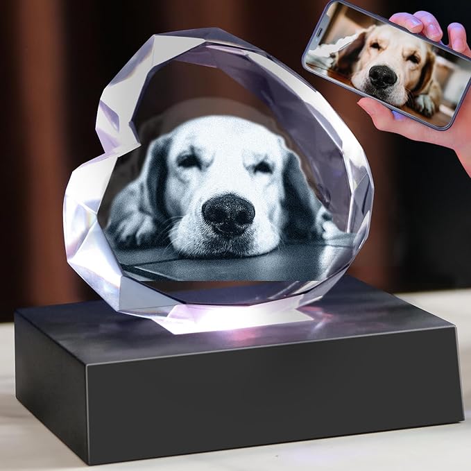 Personalized Pet 3D Crystal Photo，Pet Memorial Gifts for Dogs Cats Horses，Custom 3D Pictures,Engraved Crystal in Memory of Dog, Customized