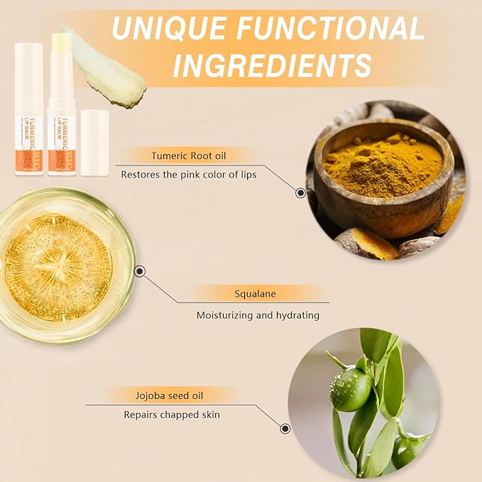 3PCS Turmeric Lip Balm for Smokers Dark Lip Treatment with Turmeric oil, Help Fade Lip, Lip Exfoliator, Long-Lasting Natural Balm Moisturize & Nourish Dry, Cracked, Dull, Reduce Fine Lines Lip