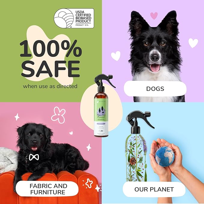 kin+kind Flea and Tick Prevention for Dogs – Plant Based Flea Spray with Rosemary, Lemongrass & Cedarwood Oil – Pet Supplies for Bugs and Pests – Flea & Tick Pet Spray Prevention - Lavender 32 fl oz