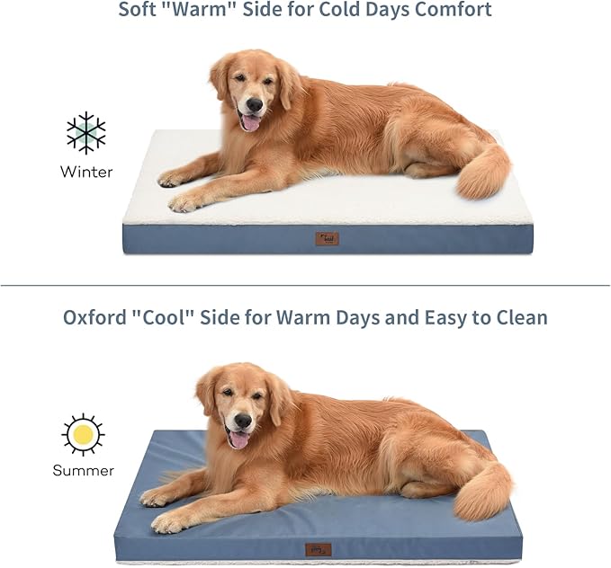 Orthopedic Dog Bed for Extra Large Dogs, XL Comfort Pet Mat for Large Sized Dog 44x32 Inch, Egg Crate Foam with Removable Washable Oxford Cover, Blue White