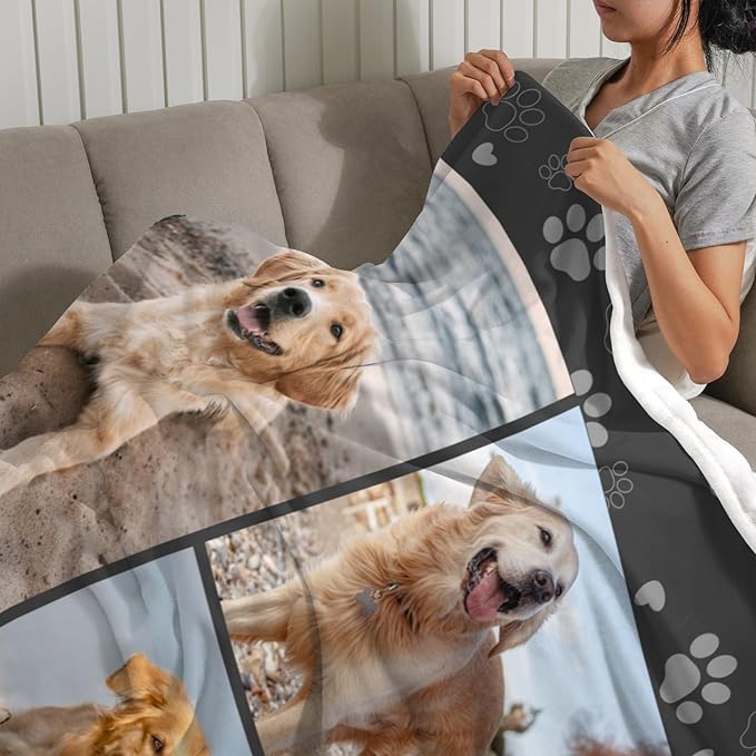 Custom Throw Mermorial Blanket with Dog Cat Pet Pictures & Name, Dog Memorial Blanket Personalized Memory Gift for Family and Friends Customized Bed Throw Blanket Sympathy Remembrance Made in USA