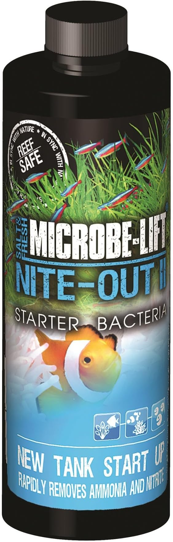 MICROBE-LIFT Nite-Out II Aquarium Bacteria for Start-up, Instantly Cycle Aquariums, Add Fish on Day 1, Rapid Ammonia and Nitrite Reducer for Freshwater & Saltwater Fish Tank, 4 Ounces (NITEH04)