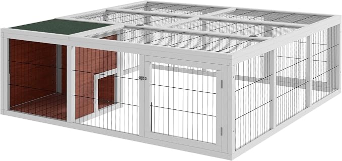 PawHut 64" Outdoor Rabbit Hutch Playpen, Wooden Tortoise House Habitat, Bunny Cage with Run and Enclosed Cover Indoor