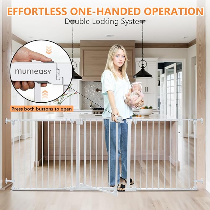199" Extra Wide Baby Gate, Play Yard Child Safety Gate, Dog Gates with Auto-Close Door, Double Locking System for The House Doorways, Fireplace, Kitchen, 8-Panels, 30" Tall