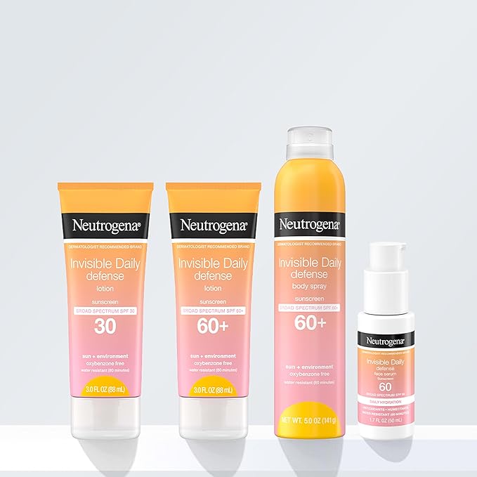 Neutrogena Invisible Daily Defense Fragrance-Free Sunscreen Lotion, Broad Spectrum SPF 60+, Oxybenzone-Free & Water-Resistant, Sun & Environmental Aggressor Protection, 3.0 fl. oz