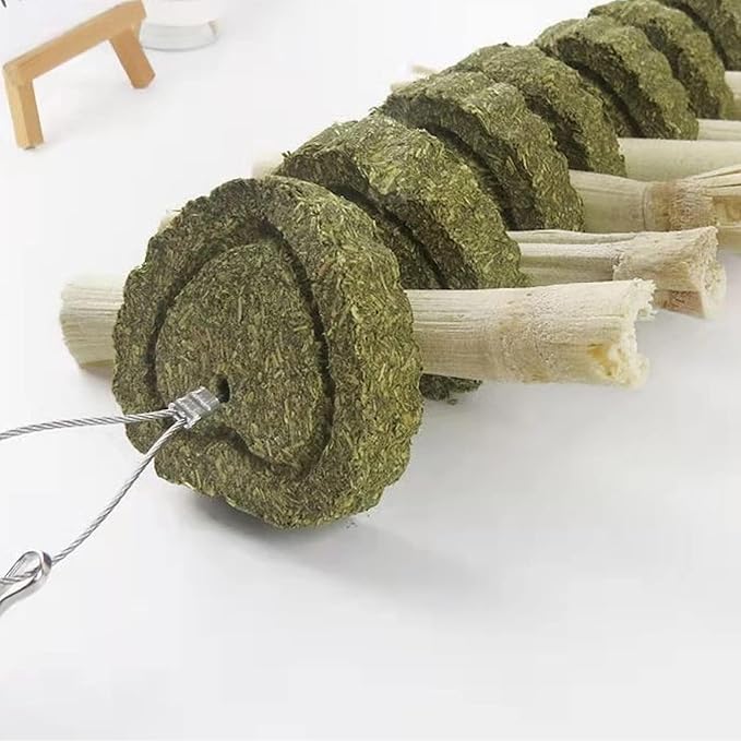 kathson Bunny Chew Toys for Teeth, Pet Snacks Molar Sweet Bamboo with Grass Cake Guinea Pig Toys for Hamster Chinchilla Rabbit Rats (2 Packed)