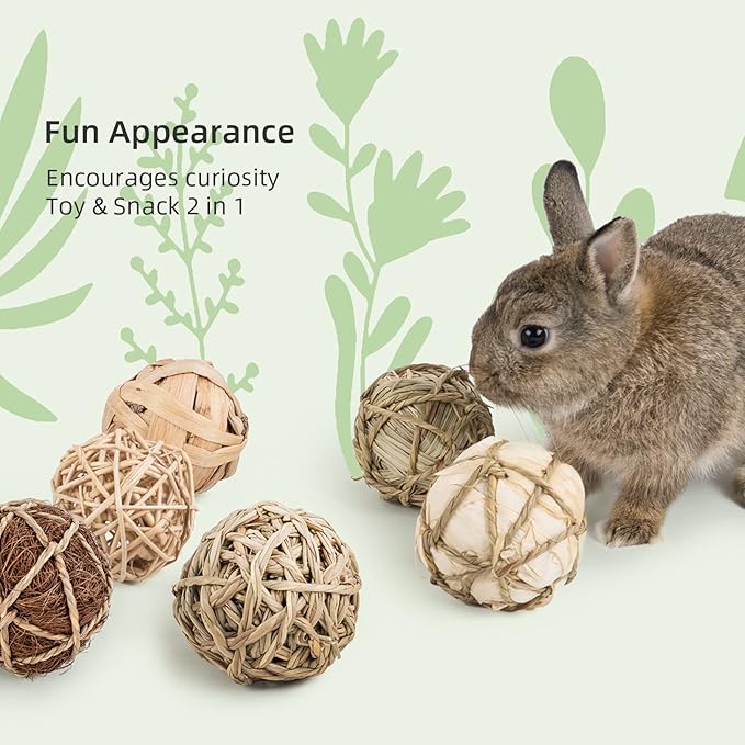 andwe Small Animals Play Balls Rolling Chew Toys & Gnawing Treats for Rabbits Guinea Pigs Chinchilla Bunny Degus - Pet Cage Entertainment Accessories