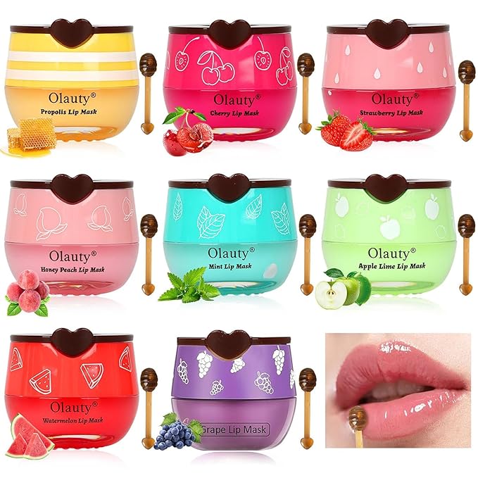 8 PCS Bee Lip Balm Honey Pot, Valentines Day Gifts Honey Lip Balm Bulk, Moisturising Sleep Lip Mask Overnight with Sticks, Reduce Lip Lines, Bulk Gifts Stocking Stuffers Party Favors
