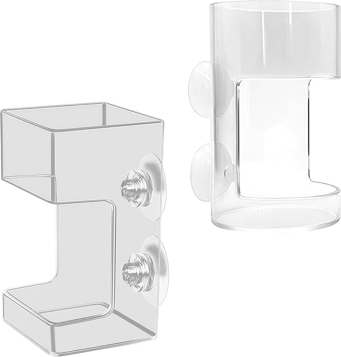 2-Pack Clear Acrylic Aquarium Feeding Stations – Dual Shaped Square & Cylinder Fish Food Dispensers with Suction Cups, Prevent Floating Food & Maintain Tank Clarity