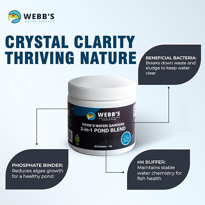 Webb's Water Gardens 3-in-1 Pond Blend | All Natural Enzyme Producing Beneficial Bacteria for Koi, Goldfish & Turtle Ponds | Breaks Down Sludge & Muck | All Natural | Safe - 1lb