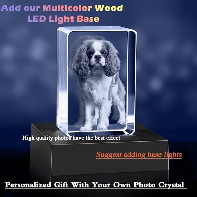 Pet Memorial Gift for Dogs Or Cats, 3D Crystal Photo,Dog Memorial Gifts,Personalized Crystal Photo Frame,Customized 3D Picture in Crystal Gifts