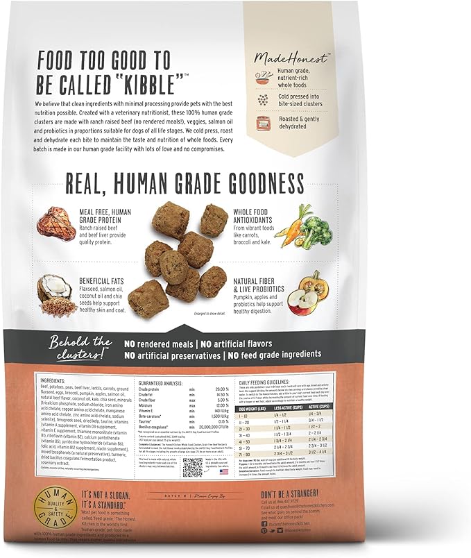 The Honest Kitchen Human Grade Whole Food Clusters Dry Dog Food - Grain Free Beef, 20 lb Bag