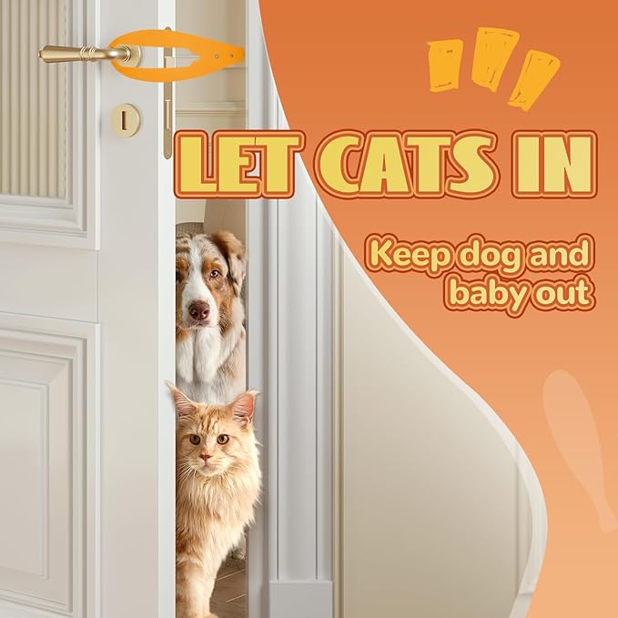 Cat Door Latch, 1 Pcs Cat Door Stopper Pet Door Latch to Keep Dog Out of Litter Box and Food, Door Prop for Cat with 5 Adjustable Size Strap 2.5-6" Wide, No Measuring, Easy to Install, Yellow
