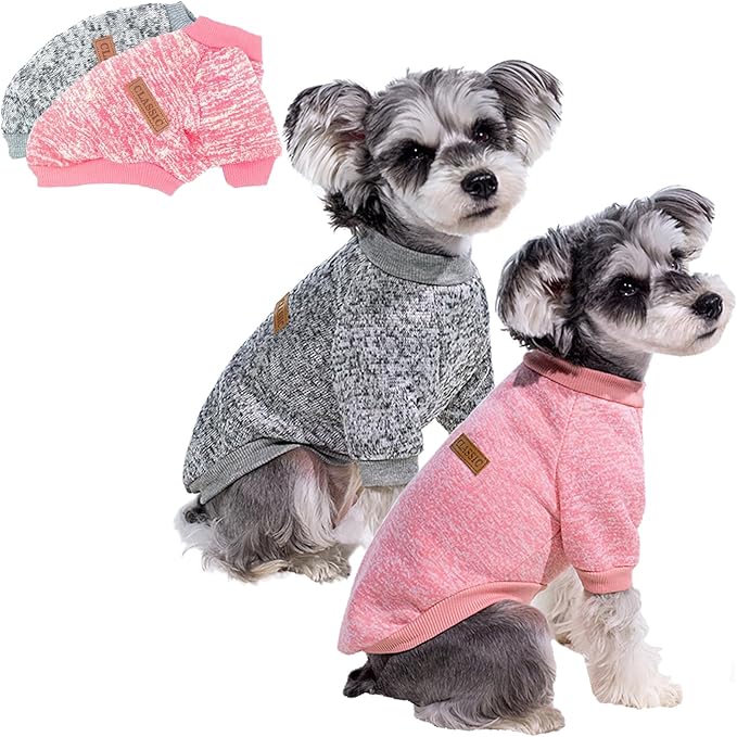 2 Pack Dog Sweaters for Small Dogs - Warm Winter Puppy Sweaters Cute Soft Dog Clothes Outfit Pet Costume for Boy Girl Doggie, Cat, Bulldog Pug Yorkie Kitten Chihuahua (Pink, Grey, XX-Small)