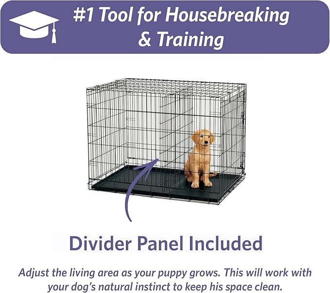 MidWest Homes for Pets 24-Inch iCrate Folding Dog Crate with Divider Panel, Leak-Proof Tray & Secure Latches – Metal Wire Kennel for Small Breeds – Portable, Durable & Easy to Assemble