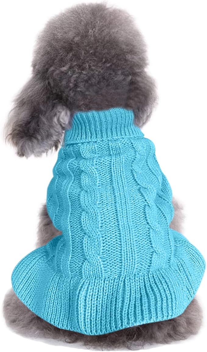 CHBORCHICEN Small Dog Sweaters Knitted Pet Cat Warm Dog Sweatshirt Winter Clothes Kitten Puppy Sweater (XXS, Dress-Sky Blue)