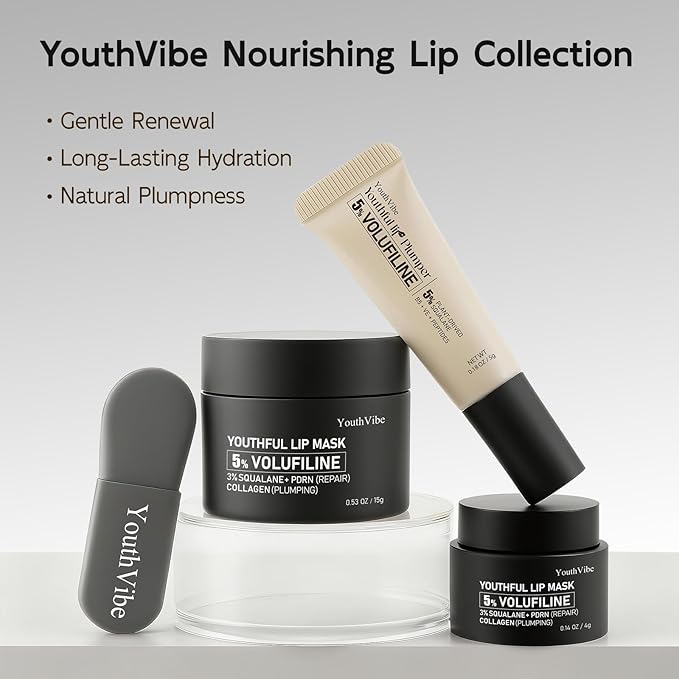 YouthVibe Lip Mask Overnight Moisturizing - Nourish & Hydrate, Antioxidants, 5% Volufiline, Vitamin E, Shea Butter, PDRN & Collagen Sleeping Lip Treatment for Dry, Chapped Lips