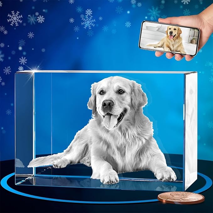 ArtPix 3D Crystal Photo, Christmas Personalized Gifts for Women, Wife, Her, Him, Men, Husband, Grandma, Great Xmas Customized Gift with Your Own Photo, Custom Glass 3D Laser Etched Picture Wedding