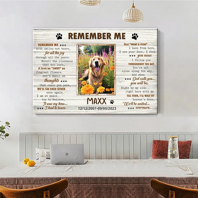 S101612 Dog Memorial Landscape Canvas, Remember Me Gift for Dog Lovers, Personalized Memorial With Picture Date