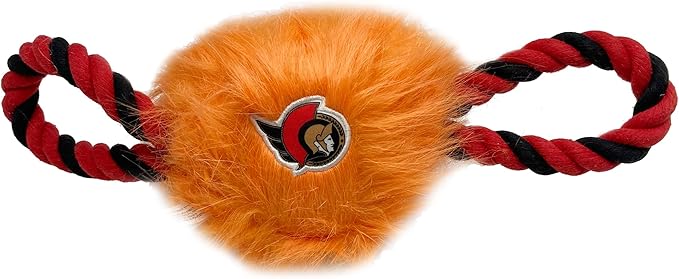 NHL Ottawa Senators Mascot Toy for Dogs & Cats. Cute & Entertaining Face with Heavy-Duty Ropes. 7" Chewy Cartoon Toy with Inner Squeaker