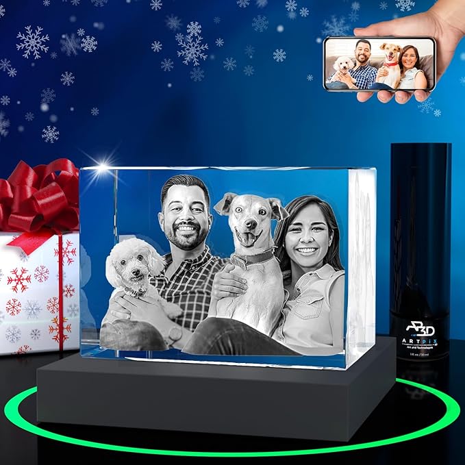 ArtPix 3D Crystal Photo, Christmas Personalized Gifts for Women, Wife, Her, Him, Men, Husband, Grandma, Great Xmas Customized Gift with Your Own Photo, Custom Glass 3D Laser Etched Picture Wedding