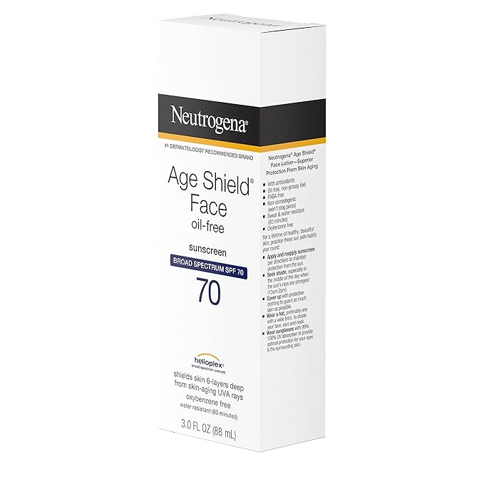 Neutrogena Age Shield Face Oil-Free Sunscreen Lotion with Broad Spectrum SPF 70, Non-Comedogenic Moisturizing Sunscreen to Help Prevent Signs of Aging, PABA-Free, 3 fl. oz.