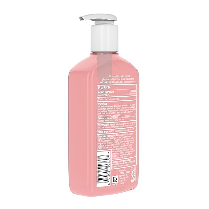 Neutrogena Oil-Free Acne Wash Pink Grapefruit Facial Cleanser - with Salicylic Acid for Clear Skin, Daily Face Wash for Oily & Acne-Prone Skin, Deep Cleansing Treatment, 9.1 fl. oz. Bottle