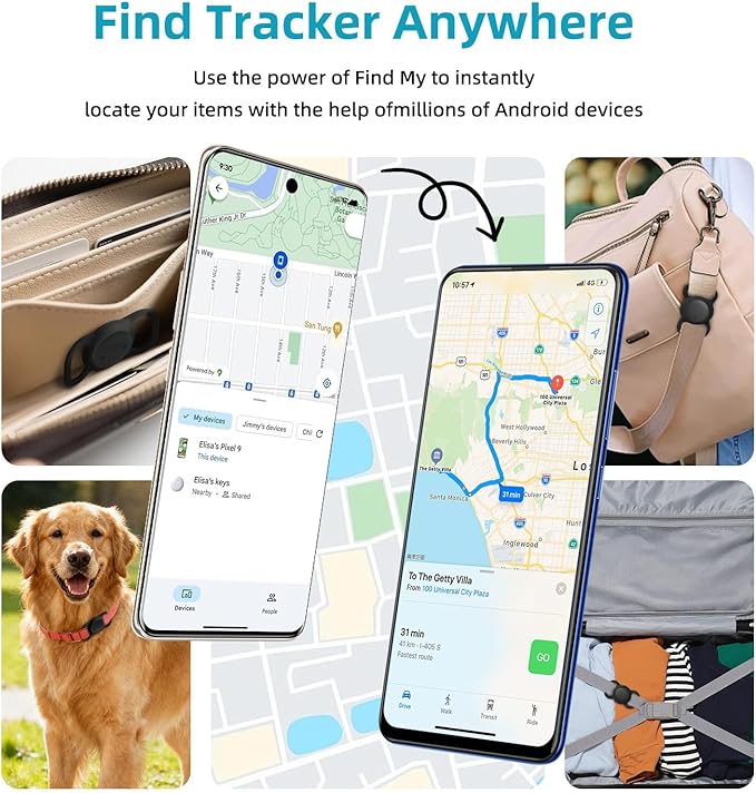 Android Dog Tracker Collar (1 Pack), Mini Bluetooth Tracker, Smart Pet Location Tracker, No Subscription, Tracker Cat Collar Certified Finder, Anti-Lost, Finder Tag for Vehicles, Pets, Kids, Items