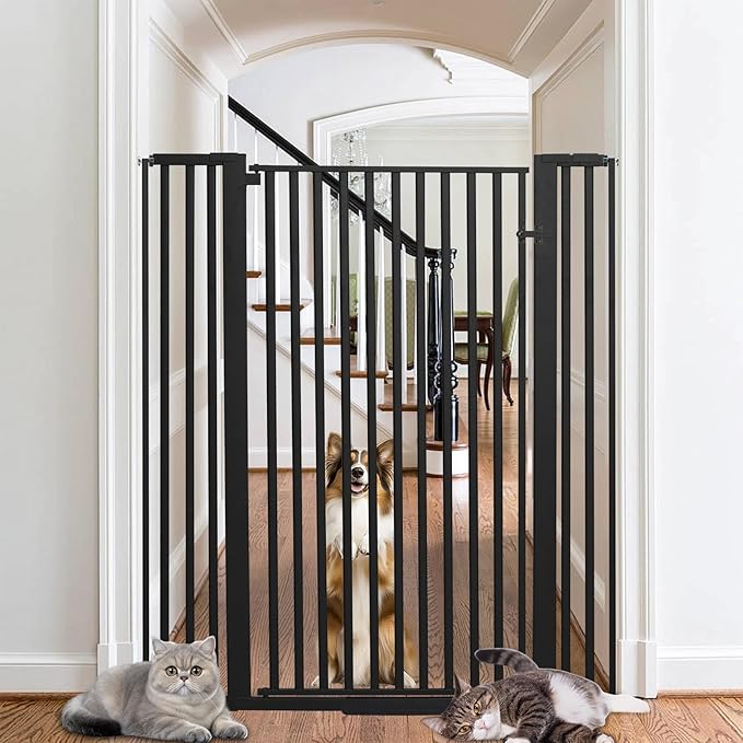 55 Inch Extra Tall Pet Gate for Cats,29.92"-43" Adjustable Wide Dog Gates,Pressure Mounted Walk Through Tall Pets Gate for Doorways,Hallway,Stairs(Black)