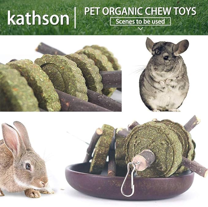 kathson Guinea Pig Treats Bunny Chew Toys for Teeth Grinding, Organic Fruit Wood and Bamboo Sticks Natural Rabbit Enrichment Toys for Small Animals Hamster Chinchilla 2 Pack